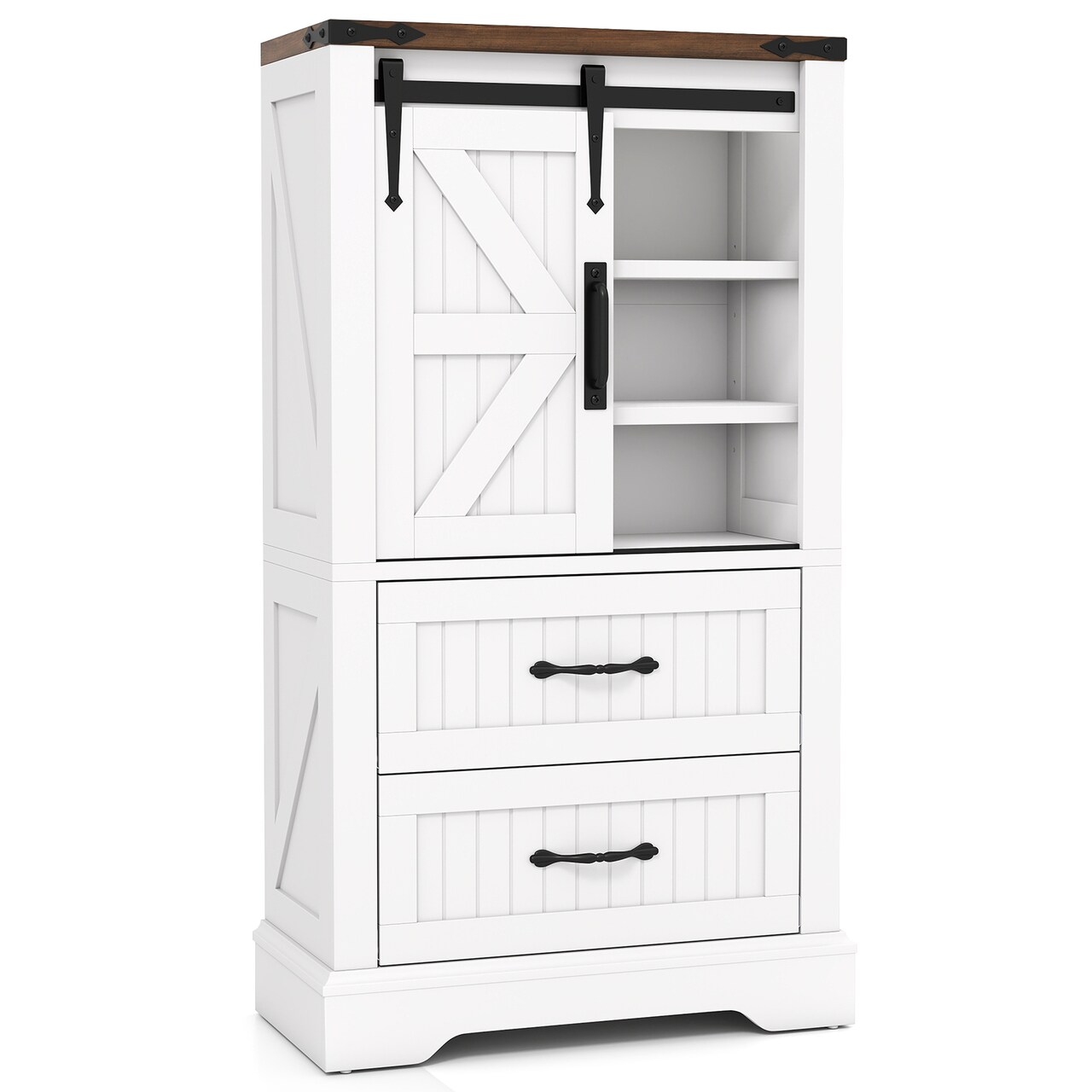Wooden Farmhouse Bathroom Floor Cabinet Freestanding Storage Organizer